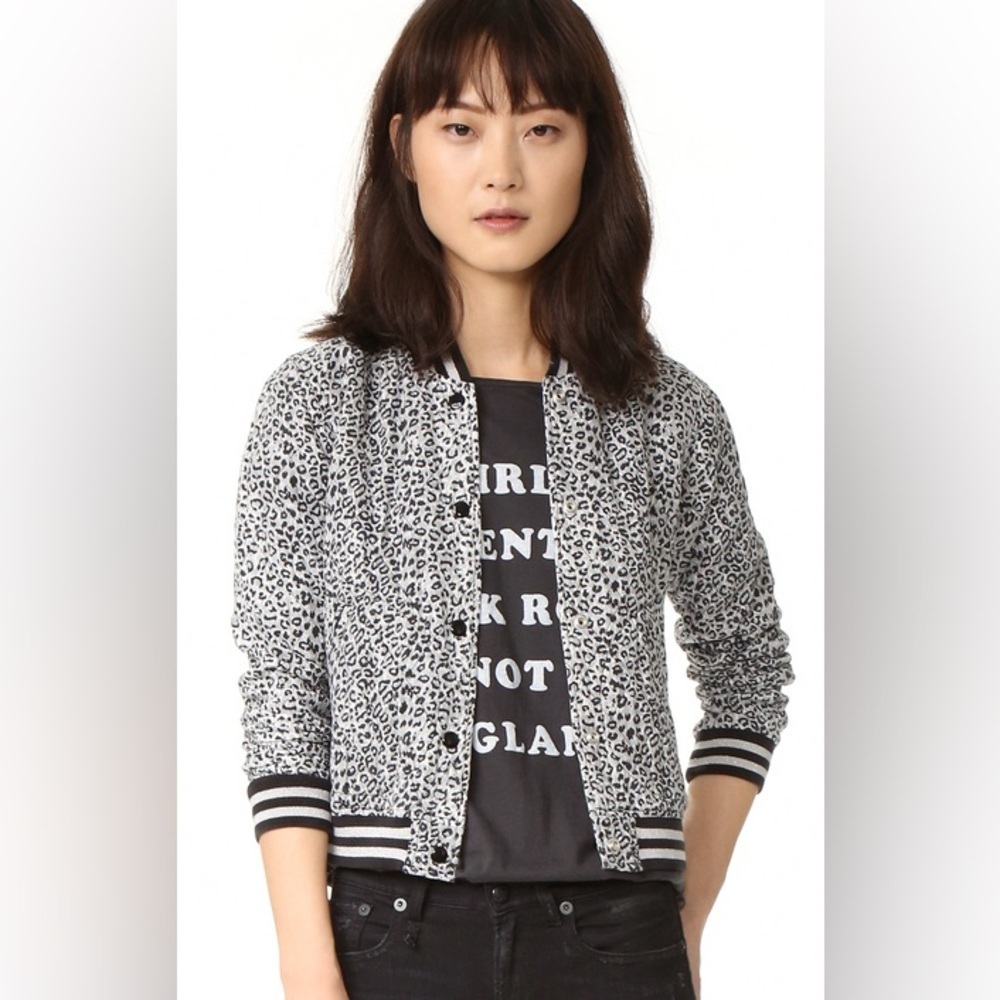 R13 shrunken‎ quilted roadie jacket silk leopard